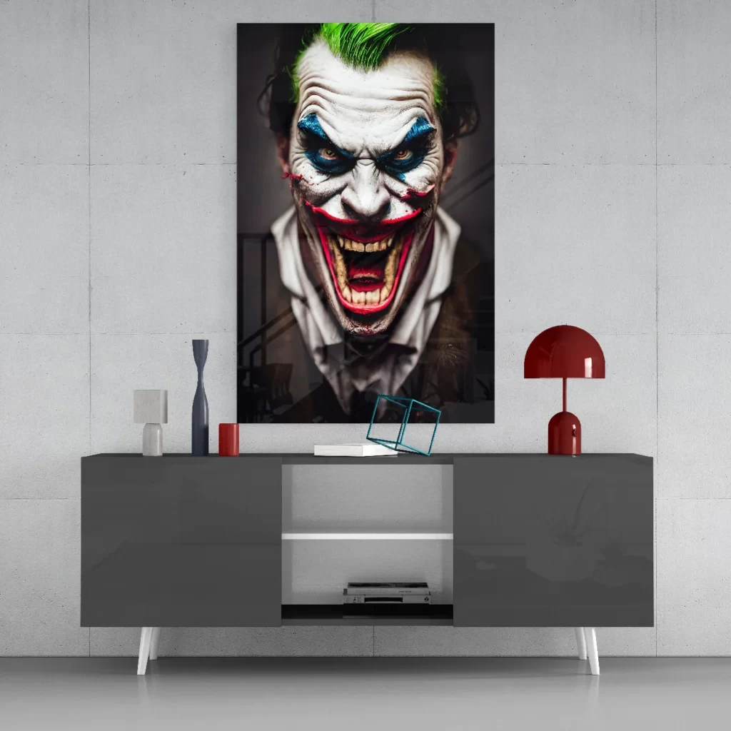 De glimlach van Joker Glasschilderij