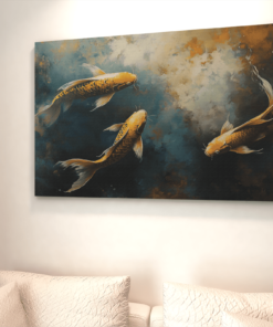ALIVA 1014 abstract gouden vissen canvas schilderij c 1