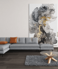 ALIVA 1032 abstract goud en grijs canvas schilderij b 1