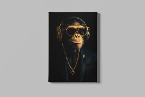 ALIVA 1078 aap met koptelefoon dieren canvas schilderij