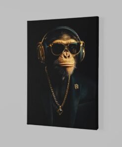 ALIVA 1078 aap met koptelefoon dieren canvas schilderij a 1