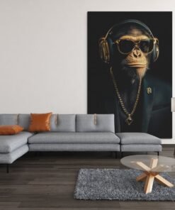 ALIVA 1078 aap met koptelefoon dieren canvas schilderij c