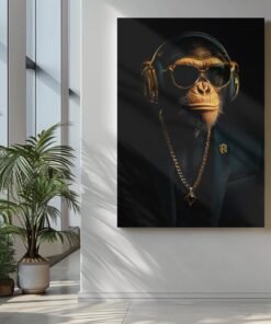 ALIVA 1078 aap met koptelefoon dieren canvas schilderij d