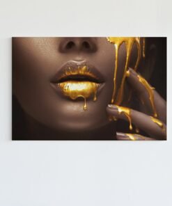 Vrouw Gouden Lippen Canvas Schilderij