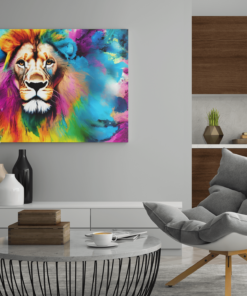 ALIVA 1093 kleurrijke leeuw portret canvas schilderij c