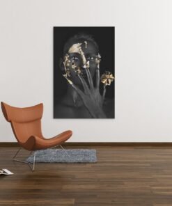 ALIVA 1100 canvas schilderij vrouw gezicht goud zwart b