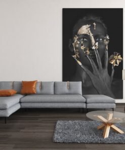 ALIVA 1100 canvas schilderij vrouw gezicht goud zwart c