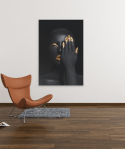 Canvas Schilderij Vrouw zwart goud - Afbeelding 3