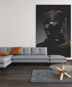 ALIVA 1116 vrouw portret zwart goud sieraden c
