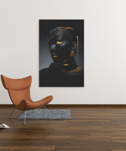 ALIVA 1116 vrouw portret zwart goud sieraden d