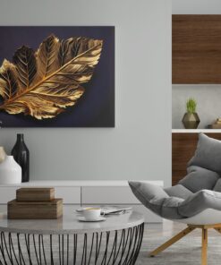Blad Zwart Goud Canvas Schilderij - Afbeelding 3