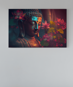 Boeddha Met Bloemen Canvas Schilderij