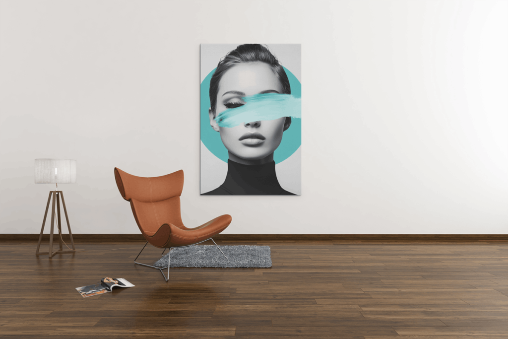 ALIVA 1139 canvas schilderij vrouw gezicht turkoois c 1