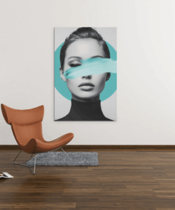 ALIVA 1139 canvas schilderij vrouw gezicht turkoois c 1