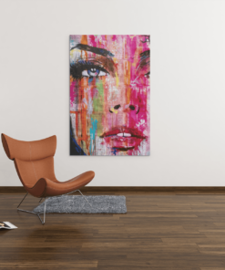 Canvas Schilderij Vrouw Gezicht Rood - Afbeelding 3