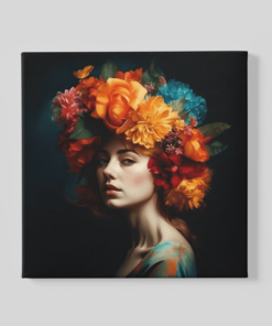 Vrouw en bloemen Canvas Schilderij