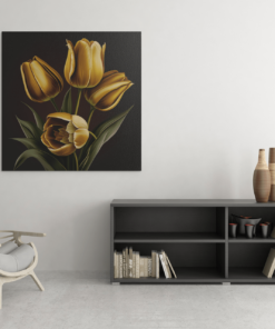 OEFE 1035 gouden tulpen bloemen canvas schilderij c