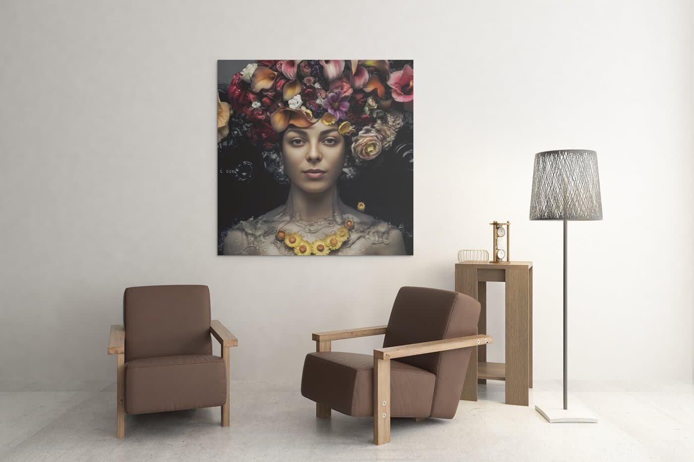 OEFE 1043 vrouw met bloemen portret canvas schilderij ac