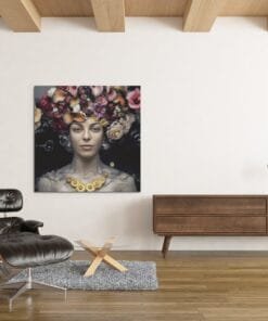 OEFE 1043 vrouw met bloemen portret canvas schilderij ad