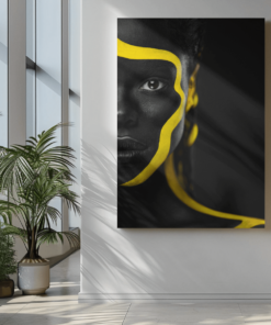 ALIVA 1063 vrouw portret geel zwart canvas schilderij c