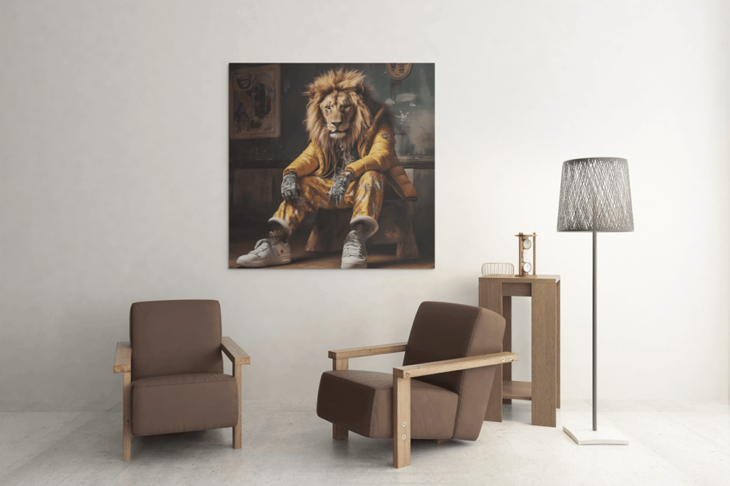 OEFE 1077 coole leeuw canvas schilderij vierkant d