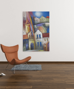 ALIVA 1171 abstract huizen canvas schilderij rechthoek d