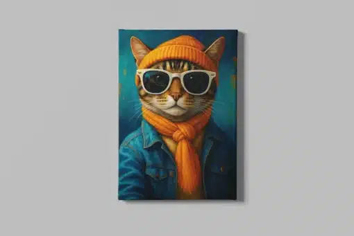 Kat met Zonnebril Canvas Schilderij