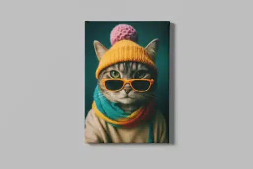 Kat met Muts Canvas Schilderij