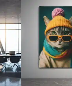 ALIVA 1177 kat met muts canvas schilderij rechthoek d
