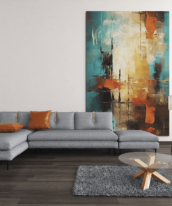 ALIVA 1208 abstract bruin blauw rood canvas schilderij rechthoek e min