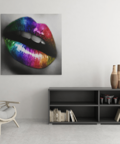 OEFE 1055 lippen kleurrijk canvas schilderij vierkant c