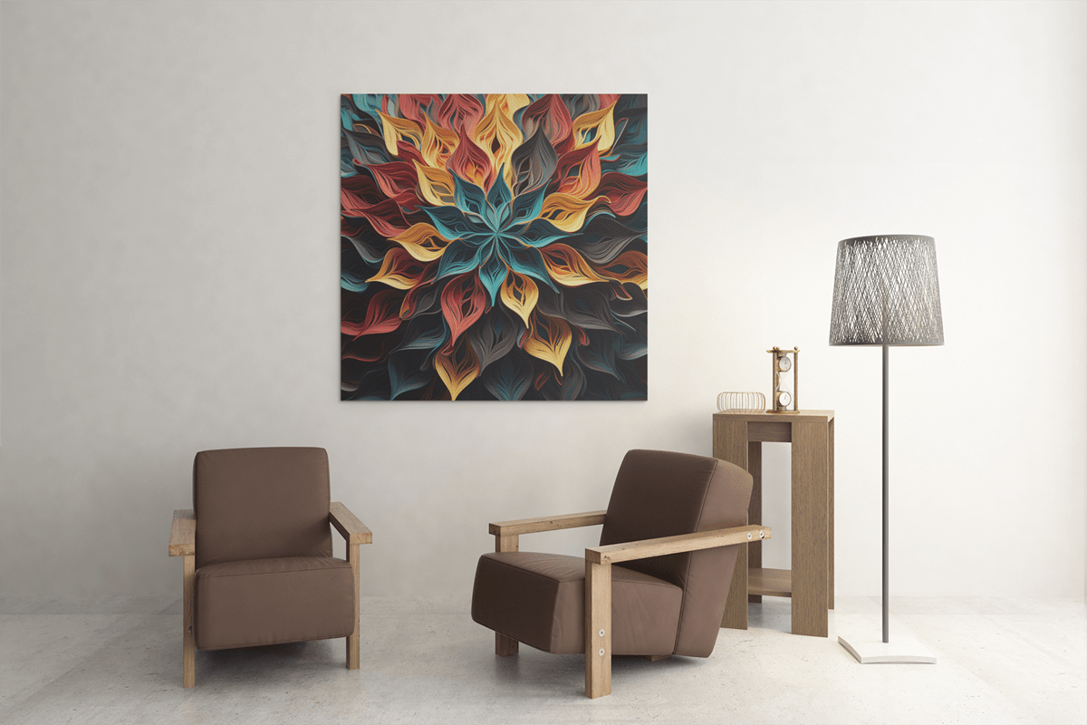 OEFE 1062 kleurrijke bloemen canvas schilderij vierkant b 1