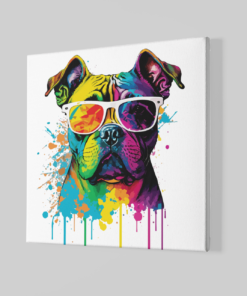 OEFE 1067 kleurrijke bulldog canvas schilderij vierkant b