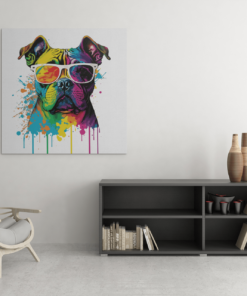 OEFE 1067 kleurrijke bulldog canvas schilderij vierkant c