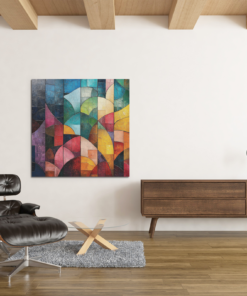 OEFE 1068 kleurrijke abstract canvas schilderij vierkant c 1