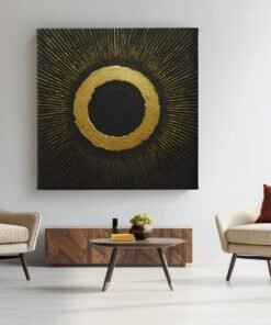 OEFE 1076 abstract geel goud canvas schilderij vierkant b