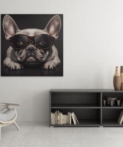 OEFE 1078 buldog met bril canvas schilderij vierkant d