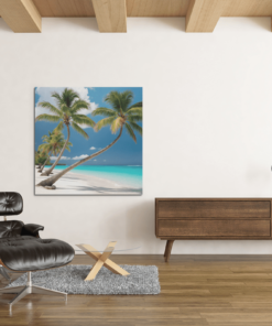 OEFE 1079 palmboom en de zee canvas schilderij vierkant b 1