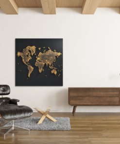 OEFE 1083 wereldkaar goud bruin canvas schilderij vierkant c 1