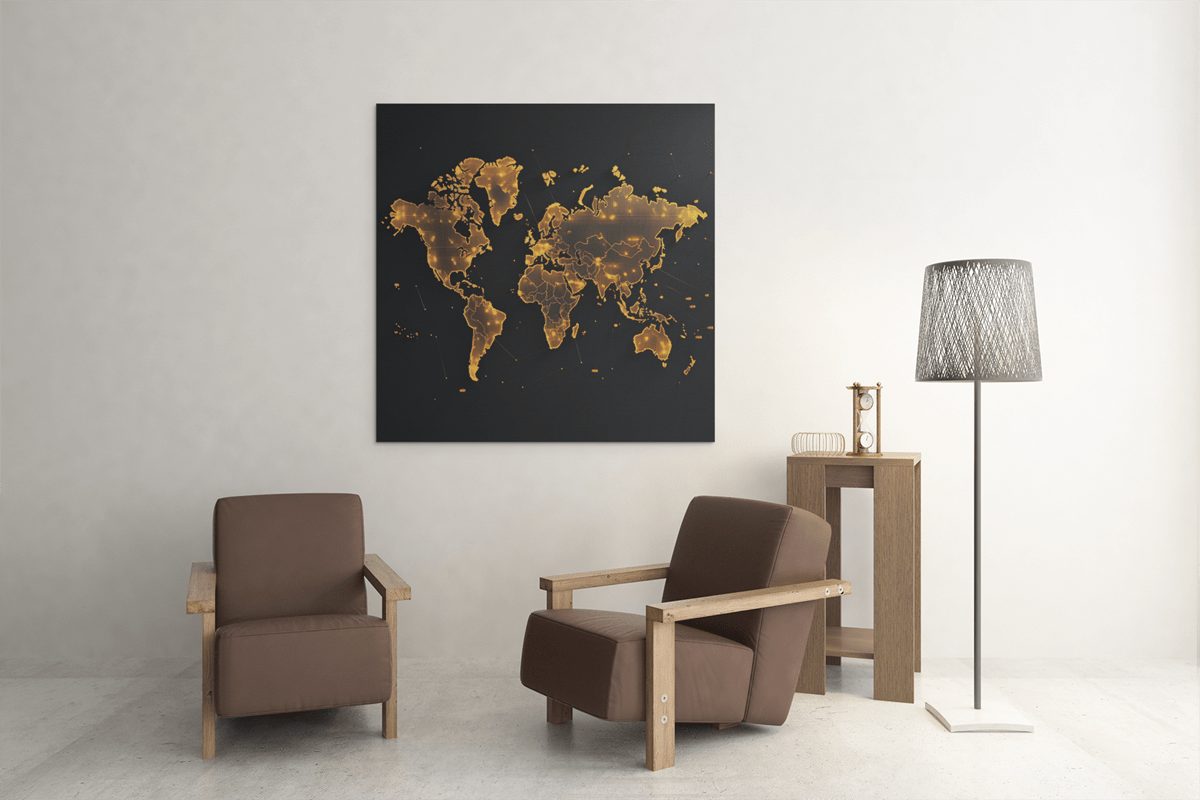 OEFE 1083 wereldkaar goud bruin canvas schilderij vierkant d 1