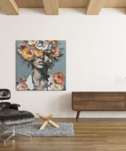 OEFE 1084 de bloemen vrouw canvas schilderij vierkant b 1