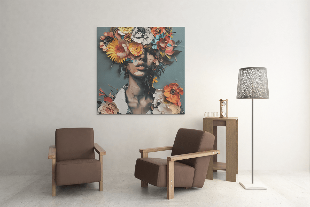 OEFE 1084 de bloemen vrouw canvas schilderij vierkant c 1