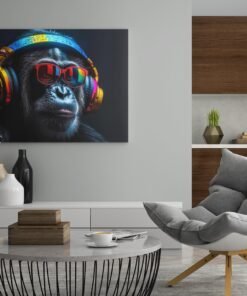 ALIVA 1217 aap met koptelefoon canvas schilderij rechthoek b
