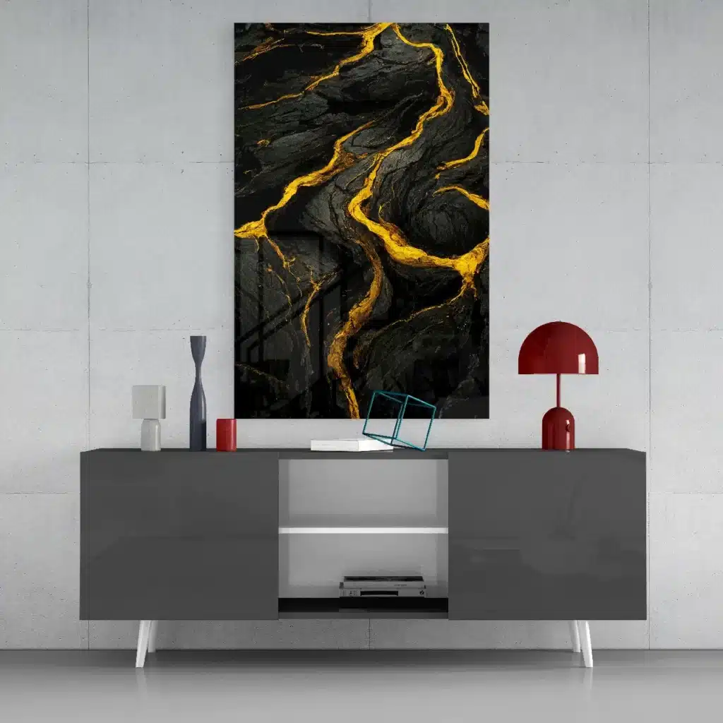 glasschilderij abstract zwart goud marmer schilderij DSG 1048