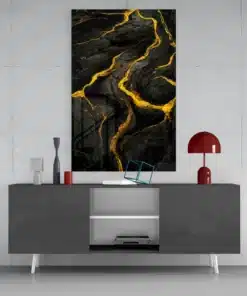 glasschilderij abstract zwart goud marmer schilderij DSG 1048