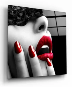 Rode make-up Vrouw Glasschilderij