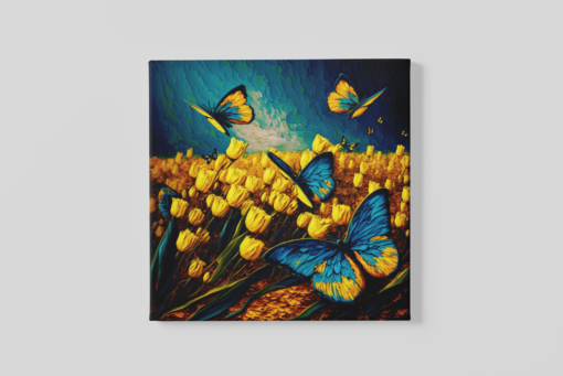 OEFE 1117 gele tulpen en vlinders canvas schilderij