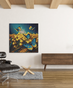 OEFE 1117 gele tulpen en vlinders canvas schilderij c