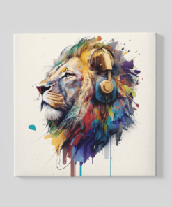 Leeuw Met Koptelefoon Canvas Schilderij