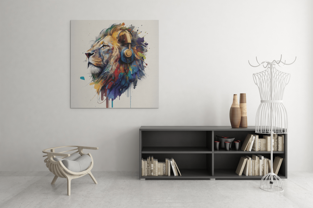 OEFE 1134 leeuw met koptelefoon canvas schilderij b